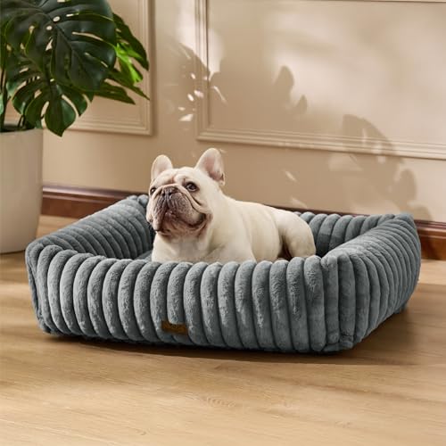 BEDSURE waschbares Hundebett für große Hunde - 76x61x20cm weicher orthopädischer Hundekorb mit bequemem Fleece-Bezug, rutschfestes Hundebett mit hohem Rand in grau