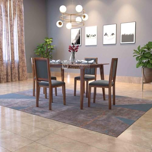 Image of DRIFTINGWOOD Tiya Dining Table 4 Seater | Four Seater Dinning Table with 4 Chairs in Gray Cushions for Home | Rosewood, Honey Finish, Self Assembly(DIY)