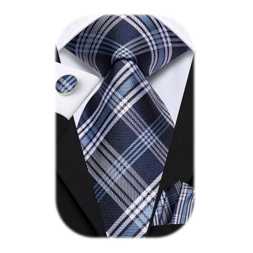 Image of Hi-Tie 70 inches Ties for Men Silk Extra Long Necktie and Pocket Square Cufflinks Set Men Big and Tall Tie Business