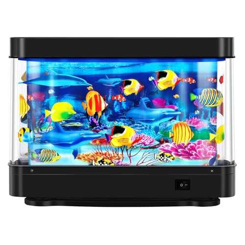 Image of DoubleCare Fake Fish Tank,Virtual Ocean Moving Fish lamp,Fake Aquarium Decor,Realistic Artificial Aquarium Decorations for Bedroom & Office（Black）