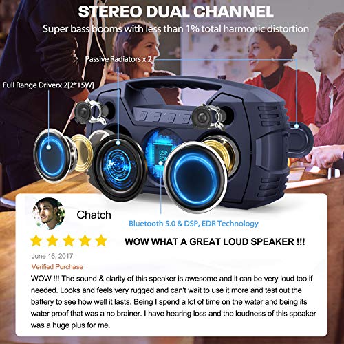 AOMAIS GO Bluetooth Speakers, IXP7 Waterproof, Outdoor 40W Wireless Stereo Pairing Booming Bass Speaker, Bluetooth 5.0, 10000mAh Power Bank, Durable for Everywhere -Gentle Blue [2020 Upgrade] - Thumbnail 3