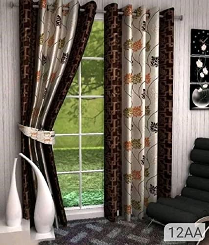 Image of Woah Polyester Floral Door Curtain Door Window Curtain Premium Polyester Weaved Parda Modern Parde for Living Room Bedroom Home Office Screens Eyelet Ring (7 Feet -Brown4)