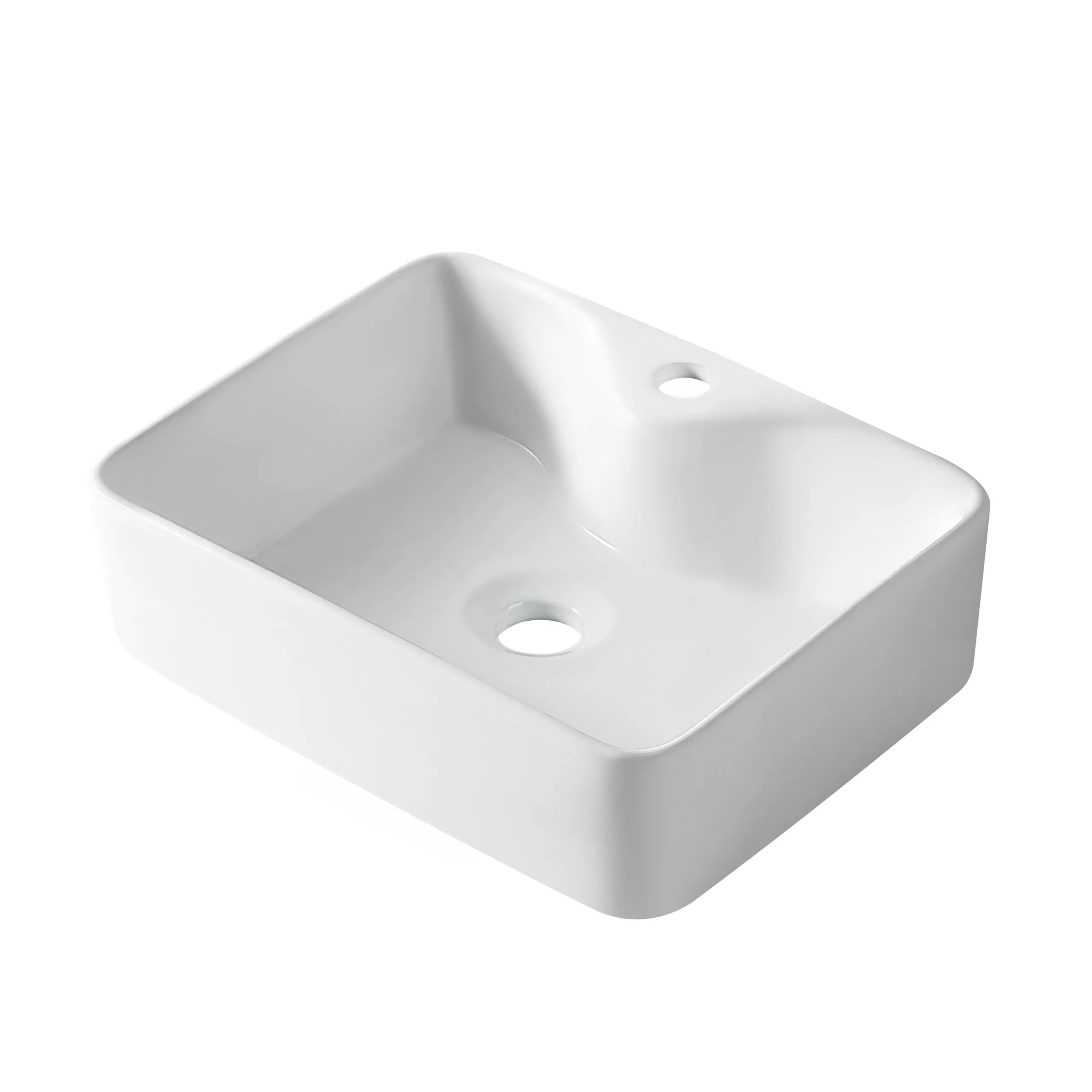 SAVIA Lavabo Sobre Encimera Rectangular 49x38 cm con Agujero para Grifo, Moderno y Resistente, Resistente a Químicos, Agradable al Tacto, Blanco de Conglomerado