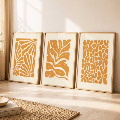 Image of kotart Aesthetic Floral Art Home Decoration | Boho Floral Paintings With Frame For Living Room Bed Room Hotel Wall Decor Digital Reprint Set of 3 (13X17 inch)