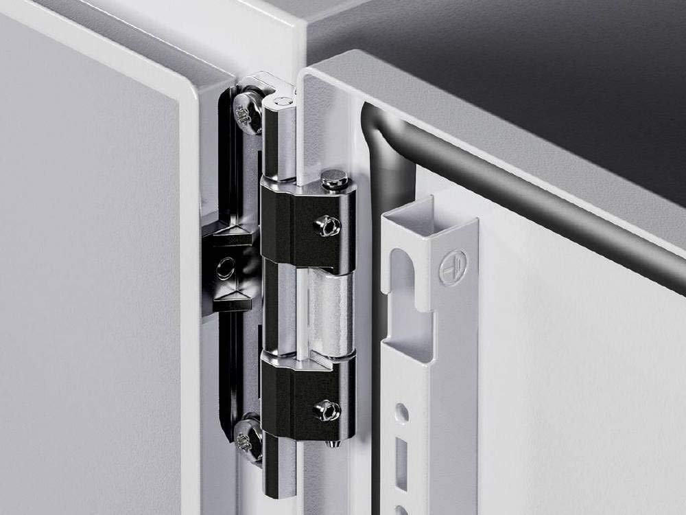 Charnières Rittal AX 2449.010 en zinc moulé pour stopper l'usure des fixations de boîtiers