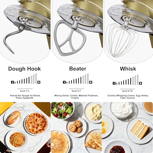 Image of 8.45 QT All Metal Stand Mixer,10 Speed Large Capacity Kitchen Mixer with Digital Timer & Tilt-Head, Electric Mixer with Whisk Dough Hook Mixing Beater for Baking,Cakes,Cookie,Bread,Salad (Champagne)