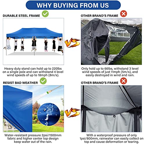 Image of COBIZI 10x20 Pop Up Canopy Tent,Heavy Duty Canopy(Blue Gray No Sidewalls)