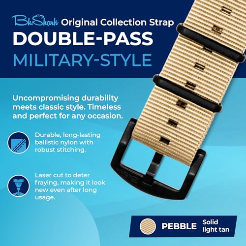 Image of BluShark - Original Collection Military-Style Waterproof Watch Strap, Fits All Timepiece Brands, Durable Nylon Wristwatch Accessories with Stainless Steel Buckle - 18mm, 20mm, 22mm & 24mm Watch Bands