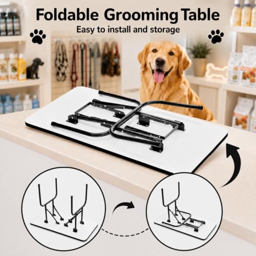 Image of 36 Inch Foldable Dog Grooming Table with Adjustable Arm, Nooses & Storage Basket - Non-Slip Pet Grooming Station for Dogs & Cats - Supports Up to 300 lbs (36 inches)