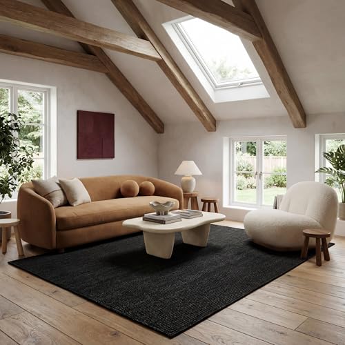 nuLOOM 3x5 Rigo Jute Hand Woven Area Rug, Black, Solid Farmhouse Design, Natural Fiber, For Bedroom,...