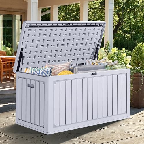 Yitahome 303L Garden Outdoor Storage Box, Hdpe Resin Deck Box With Lockable Lid & Side Handles, Waterproof Storage Bench For Patio Furniture, Cushions, Pool Gear & Garden Tools, White - 7