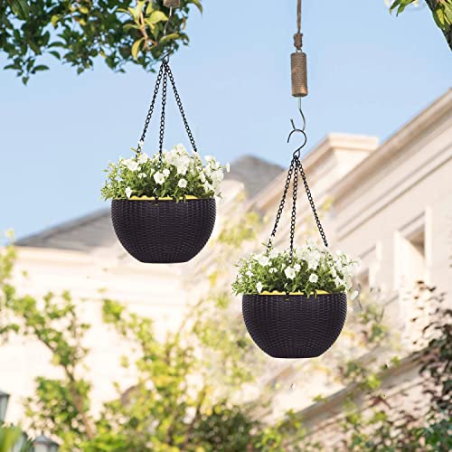 AASHU self Watering Hanging Planters Hanging pots for Plant Balcony with Chain (Size-10 inch, Color- Dark Brown,self Watering) Pack of 2