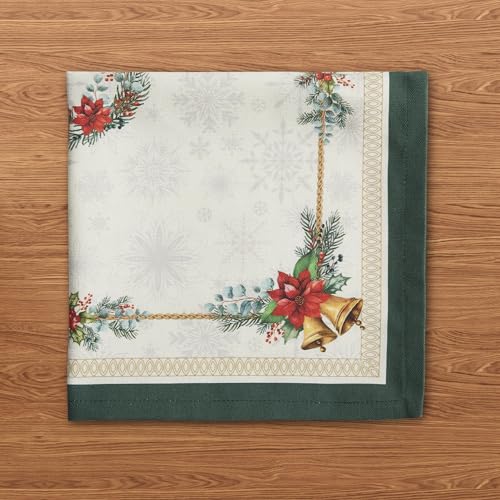 Image of Cloth Napkins Set of 4-100% Cotton Fabric - Floral Boho Decorative Dinner Table Kitchen Everyday Party Picnic Cocktail Napkins - Washable Reusable - Moss Green (White Green) - 18x18 inch