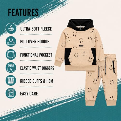 Image of Volcom Infant Toddler Baby Boys Joggers Set - 2 Piece Fleece Pullover Hoodie and Jogger Pants Activewear Set (Sizes: 12M-7)