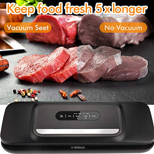 Vacuum Sealer Machine for Food- Automatic Food Sealer for Food Savers w/Starter Kit with 25 Pcs Vacuum Bags , Compact Design with Dry & Moist Food Modes and Led Indicator Lights , Free Your Hands and Easy to Clean(Black)