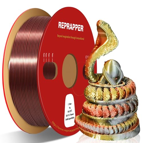 Image of Reprapper Triple Color Filament Coextrusion PLA Filament 1.75mm for 3D Printer, Multicolor Like Dual Color Silk Rainbow pla, 2.2lbs (1kg), Silk PLA Gold /Copper /Black