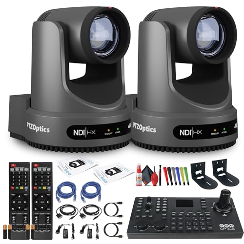 PTZOptics Move 4K SDI/HDMI/USB/IP PTZ Camera with 20x Optical Zoom (Gray) (PT20X-4K-GY-G3) + Camera Joystick Controller + 2 x Wall Mount (Black) + Lens Cleaning Kit + Ethernet Cable + Wire Ties