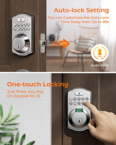 Keyless Entry Door Lock, Kawden Electronic Deadbolt With Fingerprint Reader & Keypad Door Lock, Backlit Keypad Auto-Locking Front Door Lock, Easy To Program, Smart Lock Fits Most Standard Doors #TOP4