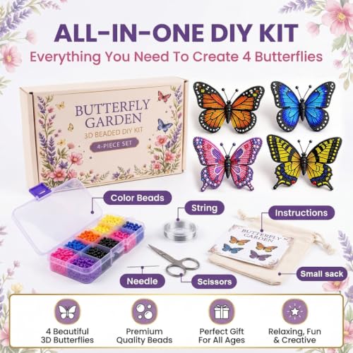 Image of PATPAT 3D Seed Beads Kit for Butterfly Animals Making with Bead, Charms and Instructions Tools Kit, Small Beads for Kids Activity for Embroidery, Art & Craft Projects, Home Decoration