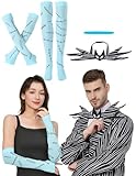 Fantasias de Halloween para casais acessórios incluem meias azuis claras costuradas para cicatrizes até a coxa, pintura de rosto azul, gola V, gravata borboleta para festa de cosplay de Halloween
