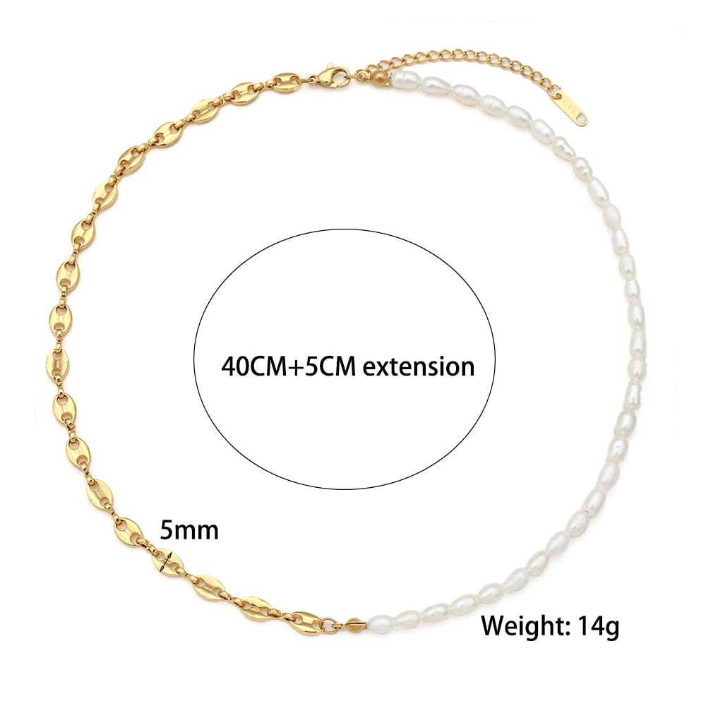 YDYDTTKD Collar de Cadena de Media Perla Natural Vintage de Plata de Ley 925 para Mujeres y Hombres, Conjuntos de Pulseras clásicas-Collar de Agua Dulce,