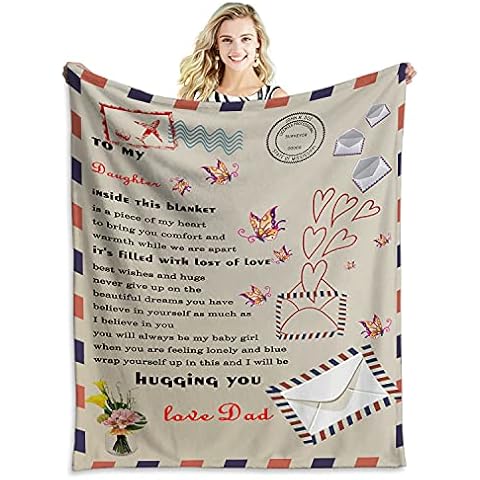 Tveinard Personalized to My Daughter Blanket from Dad,Flannel Blanket for Adults and Kids Home Decor Warm Soft Blanket for Birthday, Thanksgiving Day,for Bed Couch Travel Beach 60x80 Inches Cover