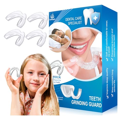 4 Pack Kids Mouth Guard for Grinding Teeth & Clenching, Eliminates TMJ, Stops Bruxism, Athletic Night & Sport Guard (Kid Size)