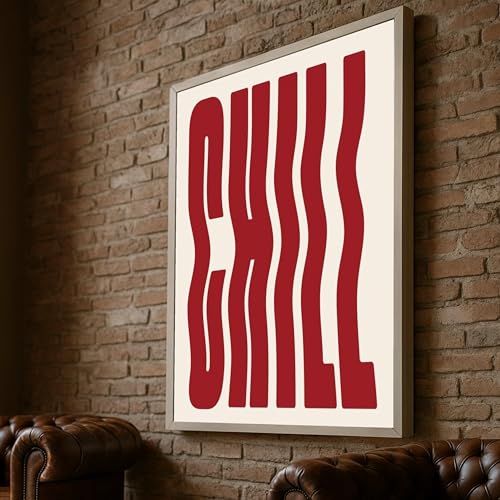 Cuadro decorativo Red Chill con tipografía retro y lámina artística minimalista de 30x40cm