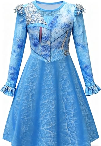 AOVCLKID Girls Uma Princess Costume Birthday Party Dress Halloween Cosplay Outfits(7-8 Years,Light Blue)