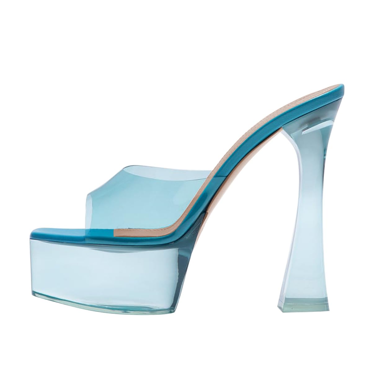 FSJ Women Slip On Platform Heeled Sandals Peep Open Toe Chunky Block High Heels Mules Backless Summer Dress Slide Sandals Size 4-15 US