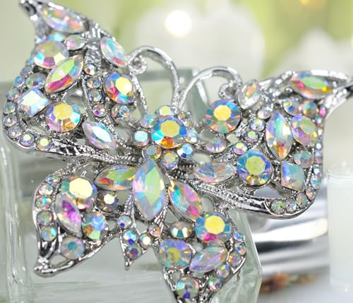 Image of Gyn&Joy Womens Jewellery Aurora Borealis Crystal Rhinestones Hollow Out Style Butterfly Pin Brooch