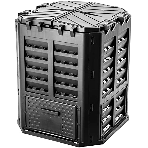 Preisvergleich Produktbild KADAX Komposter, Schwarze Kompostanlage, Schnellkomposter aus Kunststoff, witterungsbeständiger Thermokomposter mit klappbarem Deckel (360L)