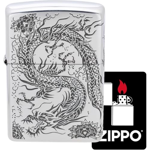 Encendedor Zippo con diseño dragón doble, color plata