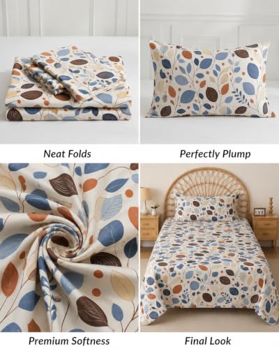 Image of VAS COLLECTIONS 240 TC Premium Cotton Single Bedsheet, Soft Breathable Comfortable Floral Printed Bed Sheet, Elegant Durable Bedding for Bedroom, Easy Care Single Bed Cover,60 x 90 Inches - Pale Sand