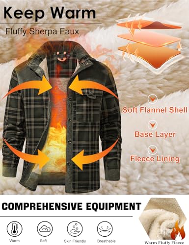 Eisctnd Men's Sherpa Lined Flannel Jacket Outdoor Long Sleeve Plaid Fleece Shirt Warm Casual Button Down Coat4