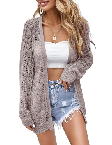 Image of Women Crochet Lightweight Cardigan Cover Up Open Front Long Sleeve Summer Cardigans