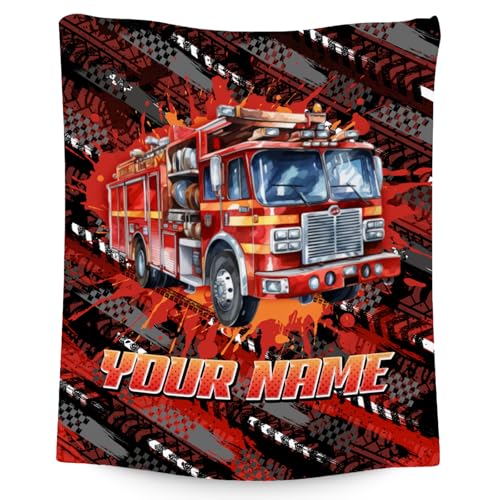 Boys Blankets Custom Fire Truck Blanket Gifts - 4 Sizes Cozy Soft Flannel Throw for Kids Teens
