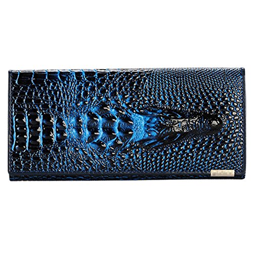 Genuine Leather Purse Wallet Crocodile Long Clutch Wallets Women Female Coin Purses Holders (Blue) - Main Image