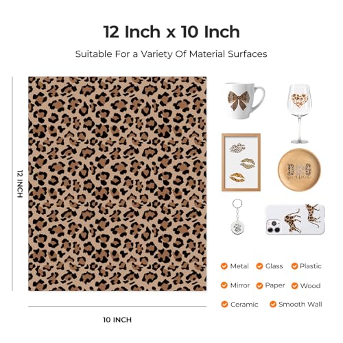 Image of HTVRONT Leopard Permanent Vinyl 10 Pack Compatible with Cricut Machines | Animal Pattern Permanent Vinyl Sheets, 12 inch X 10 inch, 2 Transfer Paper, Cheetah Cow Print Adhesive Sheets, For Crafting Projects