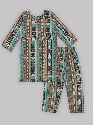 Image of A.T.U.N. (ALL THINGS UBER NICE) Girls Printed 3 /4 Sleeve Kurti and Pant Set | Stylish Traditional Ethnic Wear Salwar Suit Set for All Ocassions