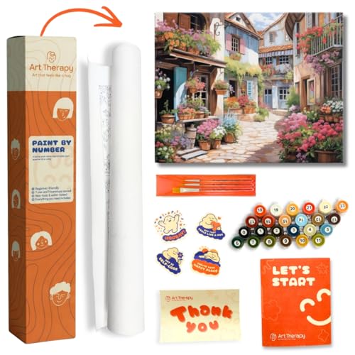 Image of Art Therapy Pcn37 Paint by Number Kit 15 x 20 Inch Linen Canvas for Adults & Kids | DIY 2 Set of Acrylic Oil Painting Colors with Brushes for Home Decor | Easy for Beginners (Petals & Pathways)