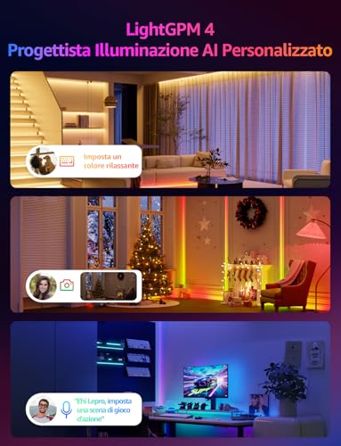 S1 AI Striscia LED 5 Metri,Smart LED Striscia RGBIC,Luci LED Camera da Letto,Strisce LED Funziona con Alexa/Google Assistant,Segmento di Colore DIY,Progettista Illuminazione AI Personalizzato - Illuminazione - Immagine 1