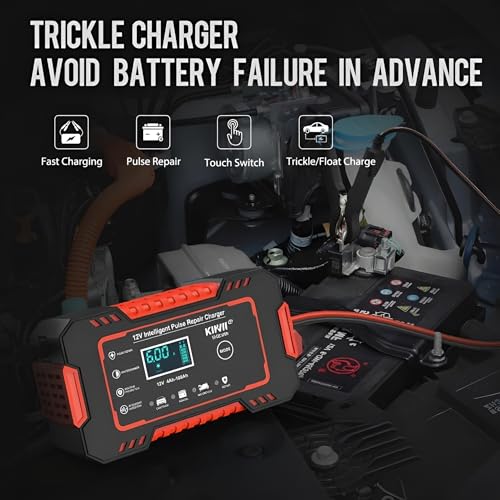 Image of Car Battery Charger, 12V 6A Smart Battery Trickle Charger Automotive 12V Battery Maintainer Desulfator with Temperature Compensation for Car Truck Motorcycle, Lead Acid Batteries