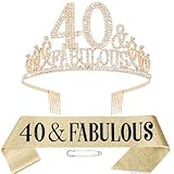 40th Birthday Sash, Tiara & Crown for Women - Happy 40 and Fabulous Decorations