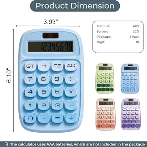 Image of Desktop Colorful Calculator 12 Digit, Dual Solar Power and Battery LCD Display, Easy to Press Big Buttons for Home, Office, School, College Class and Business Use (Blue)