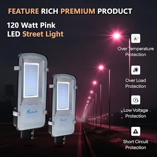 Image of Forus 120W LED Street Light with Clamp, IP66 Waterproof Outdoor LED Street Light, High Lumen 14400lm Pink, Aluminium Body for Road, Parking Lot, Garden & Industrial Outdoor Lighting (1 Pc)