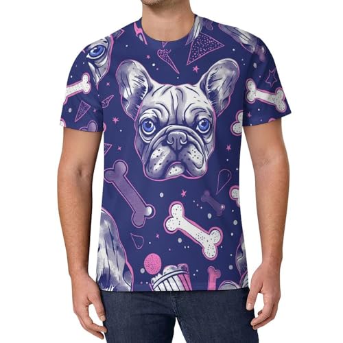 Maglietta Uomo Tema Bulldog Francese Carino T Shirt for Men Stampa Cane Divertente Artistica Tee alla Moda A Maniche Corte con Scollo Tondo E Motivo Fresche Traspirant Sportivo Fitness Running