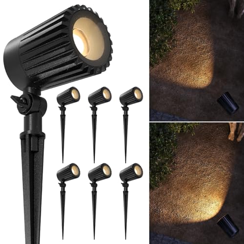 Sunco Low Voltage Landscape Spotlights 12V, 6-Pack – 10.5W LED Outdoor Uplights for Gardens/Trees/Flags/Walkways, Selectable CCT 2700K/4000K/5000K, Adjustable Beam, ETL, Connectors Included
