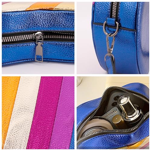 Naimo Womens Heart Shape Bag Rainbow Stripe Purse Crossbody Bags PU Leather Metallic Shoulder Chain Bag4