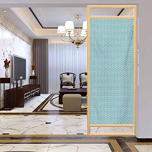 PikaQ - Lámina autoadhesiva para ventana de vidrio, diseño de flores de color azul con T, no adhesiva, sin residuos, fácil de recortar para bloquear el sol, 23,6 x 78,7 pulgadas